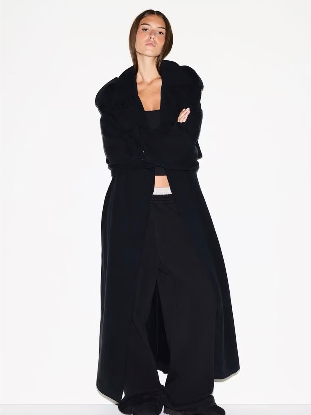 NWT SKIMS Boyfriend Fleece Oversized Trench Coat • Washed Onyx • Women Small New